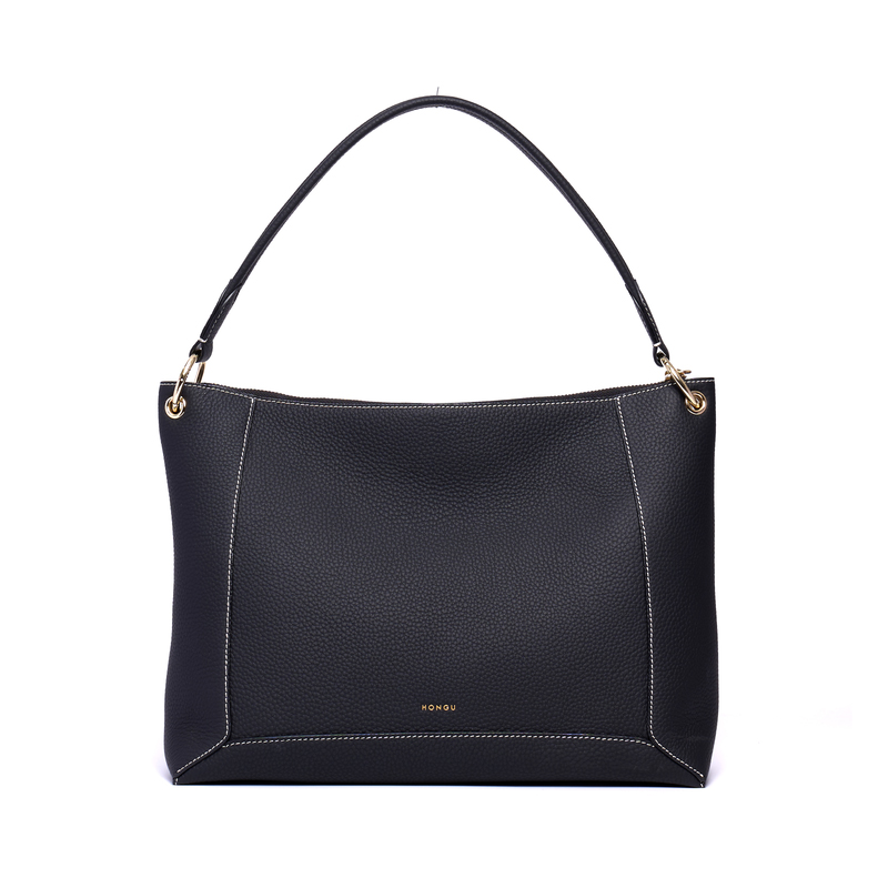 SINGLE STRAP GENUINE LEATHER TOTE BAG WITH ZIP CLOSURE