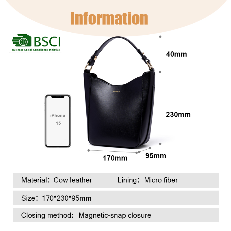 LADIES BLACK FASHION LEATHER BUCKET BAGS WOMENS LONG SATCHEL BAG