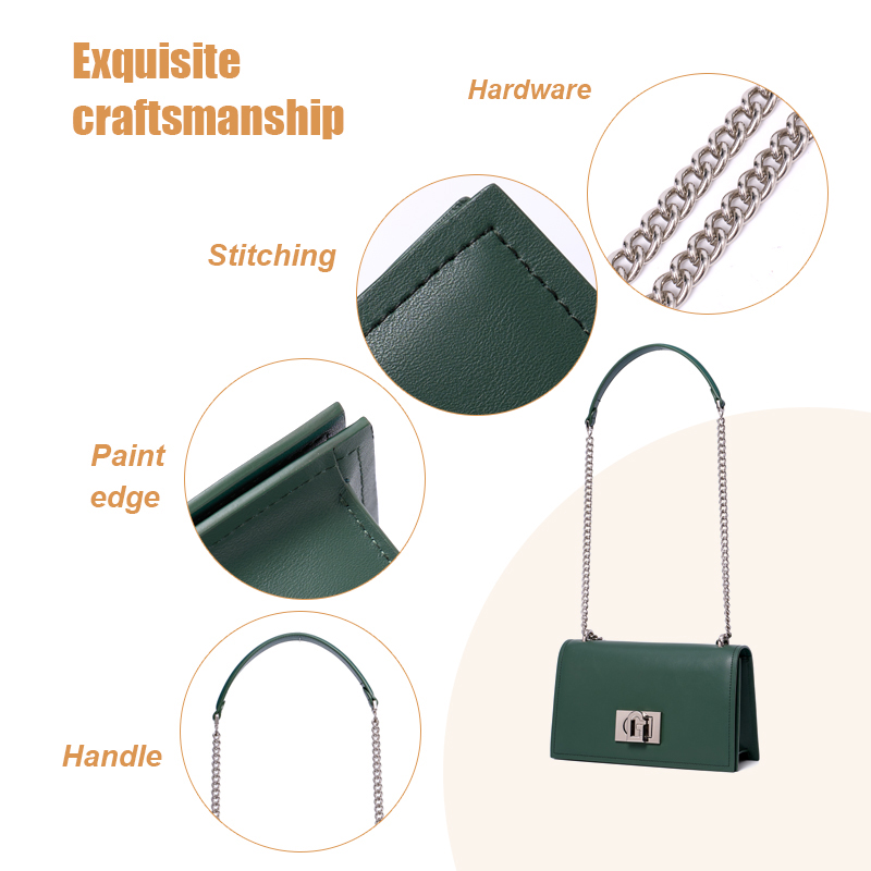 SMALL FASHION DARK GREEN LEATHER CROSS-BODY BAG FOR LADY