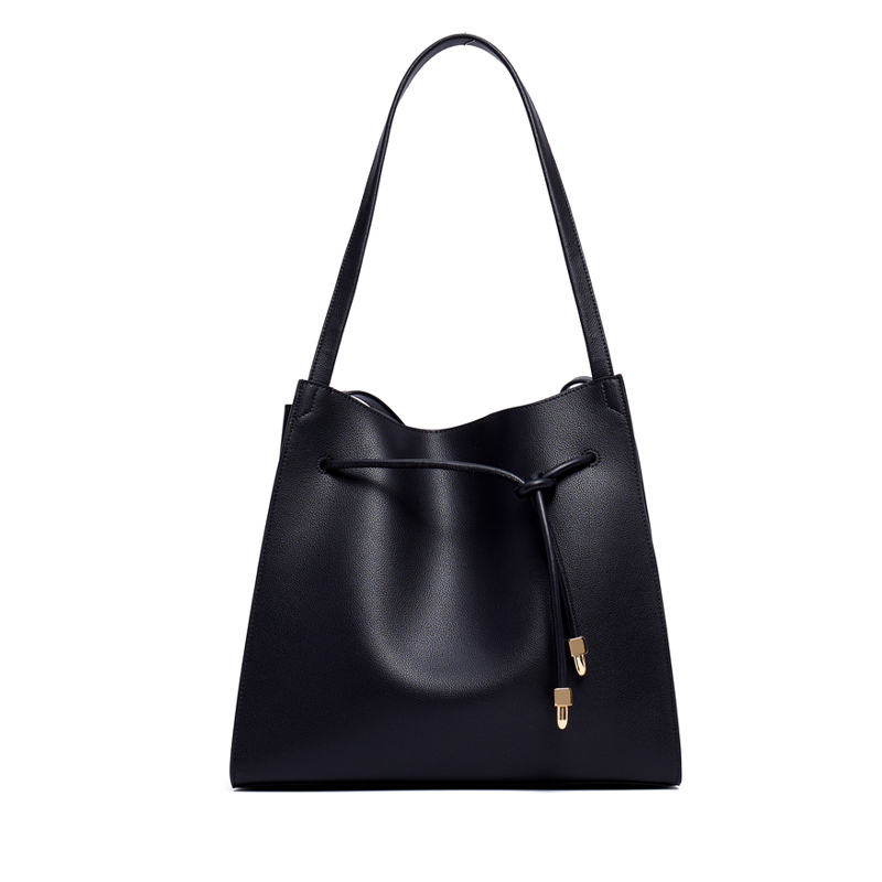  LARGE BLACK GRAIN LEATHER TOTE BAGS WITH REMOVABLE POCKETS