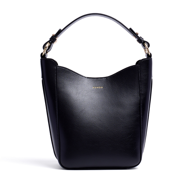 LADIES BLACK FASHION LEATHER BUCKET BAGS WOMENS LONG SATCHEL BAG