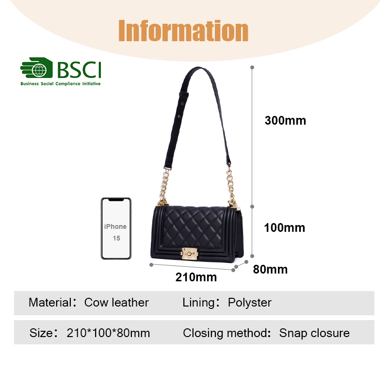 QUILTED GENUINE LEATHER CROSS-BODY BAG FOR WOMEN
