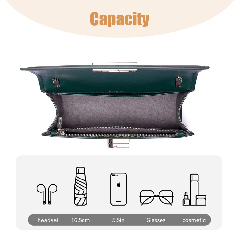 SMALL FASHION DARK GREEN LEATHER CROSS-BODY BAG FOR LADY