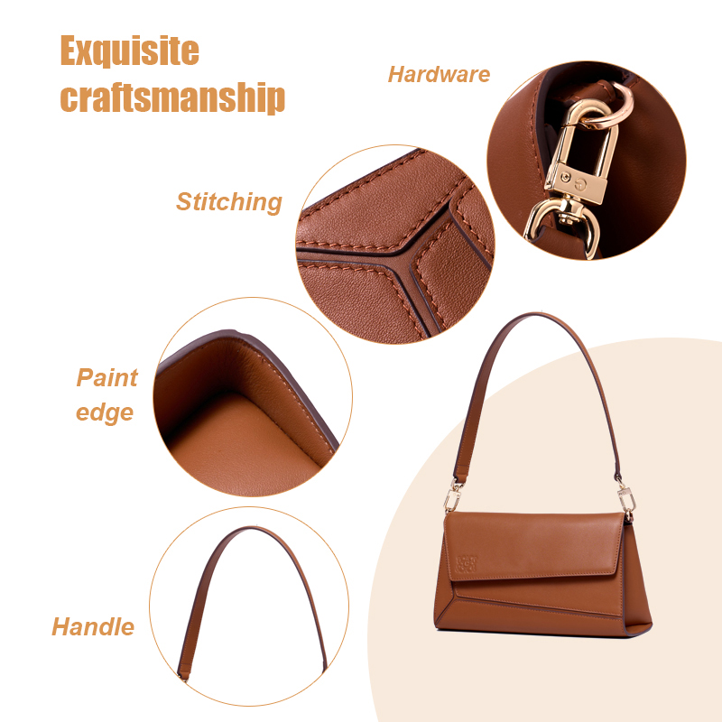 BROWN UNIQUE CUTE LEATHER CLUTCH FOR LADY WITH DETACHABLE STRAP