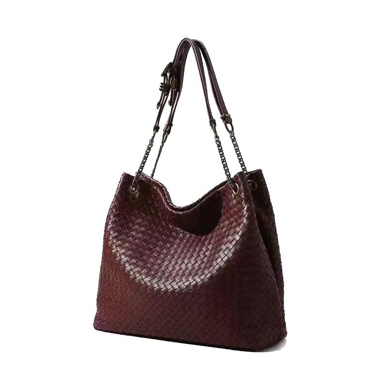 Custom Woven Parachute Large Leather Shoulder Bag With Chain