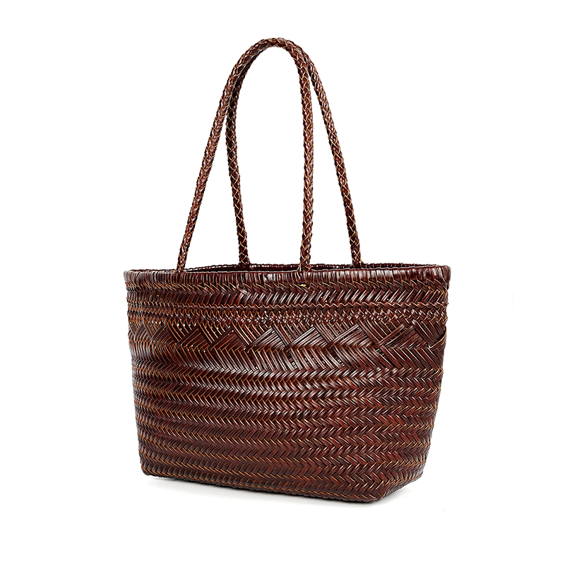 Wholesale High Quality Soft Leather Woven Tote Bag Cowhide Handbag