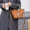 Women's High Quality Genuine Leather Bucket Bag with Lychee Pattern Handbag