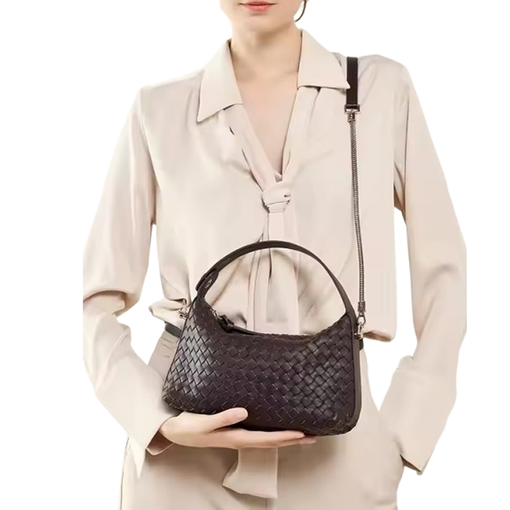 2025 New Niche Genuine Leather Woven Dumpling Bag Sheepskin Chain Messenger Bag Female Pillow Bag Handbag