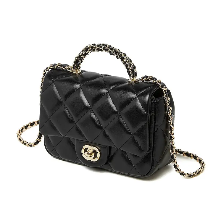Wholesale Guangzhou New Retro Genuine Leather Metal Chain Diamond Handbag Versatile Shoulder Crossbody Women's Bag