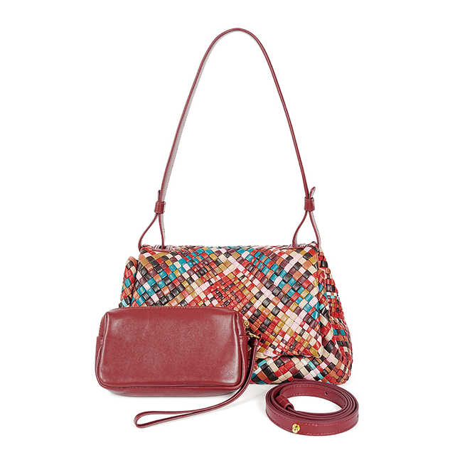  Customization Women's Genuine Leather Woven Shoulder Bag, Women's Crossbody Bag, Colorful Handbag
