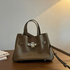 Fashion Multi-colors Metal Lock Tote Bag Genuine Leather Handbags 