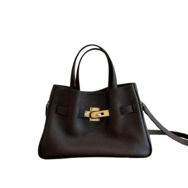 Fashion Multi-colors Metal Lock Tote Bag Genuine Leather Handbags 