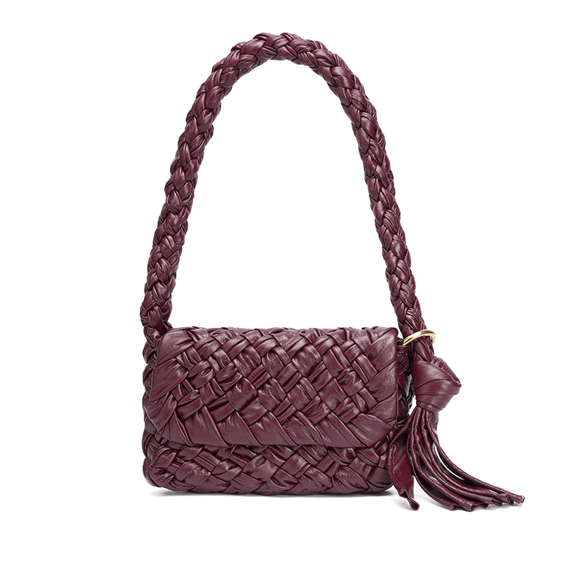Trendy Claret Woven Leather Bags Shoulder Bag