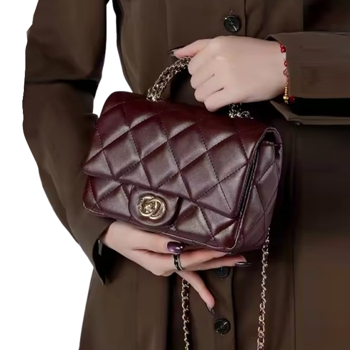 Wholesale Guangzhou New Retro Genuine Leather Metal Chain Diamond Handbag Versatile Shoulder Crossbody Women's Bag