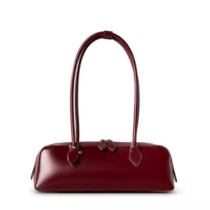 Custom Women's 2025 New Korean Niche Design One-shoulder Large Capacity Cowhide Underarm Bag Long Red Baguett Bag
