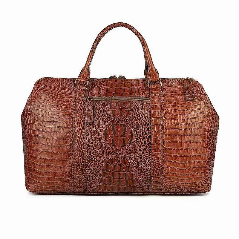 Factory Big Capacity Crocodile Texture Cowhide Travel Duffle Tote Bag For Men