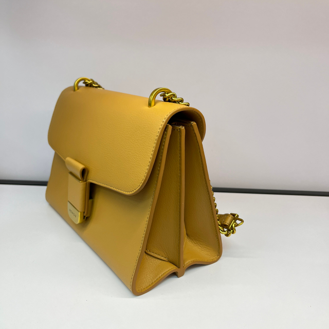 Turmeric Color Leather Satchel with Crossbody Leather Strap Handbag
