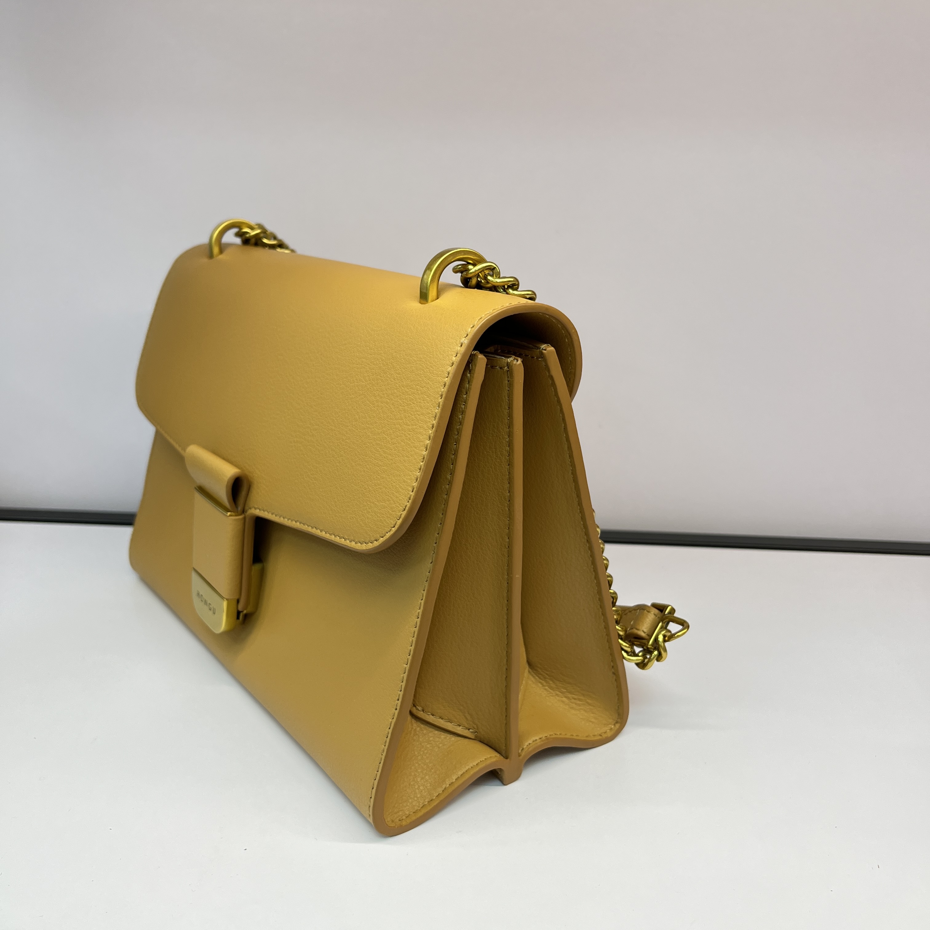 Turmeric Color Leather Satchel with Crossbody Leather Strap Handbag