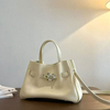 Fashion Multi-colors Metal Lock Tote Bag Genuine Leather Handbags 