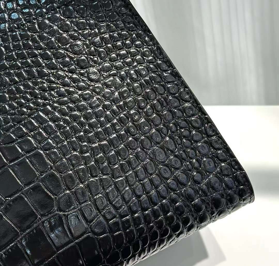 Luxurious Crocodile Texture Solid Black Purse Female Handbag
