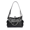 Women's Black Genuine Leather Minimalist Magnetic Tote Bag