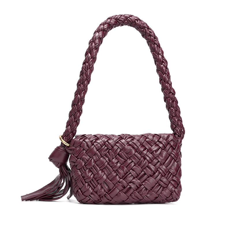 Trendy Claret Woven Leather Bags Shoulder Bag