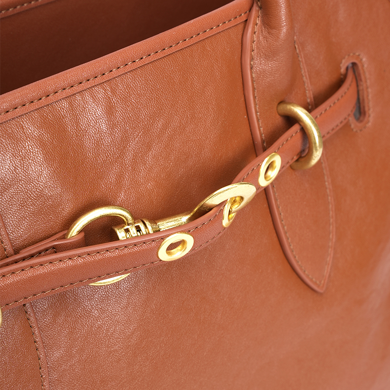 Women's Vintage Genuine Leather Tote Bag With Drawstring Buckle