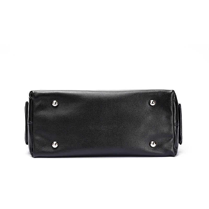 Women's Black Genuine Leather Minimalist Magnetic Tote Bag