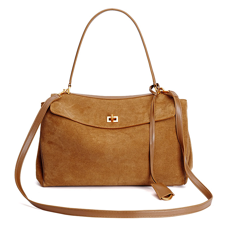 Luxury Women' Bags Genuine Leather Brown Suede Totes Bag