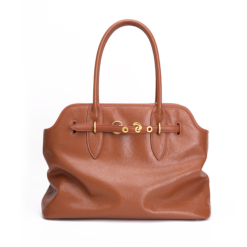 Women's Vintage Genuine Leather Tote Bag With Drawstring Buckle