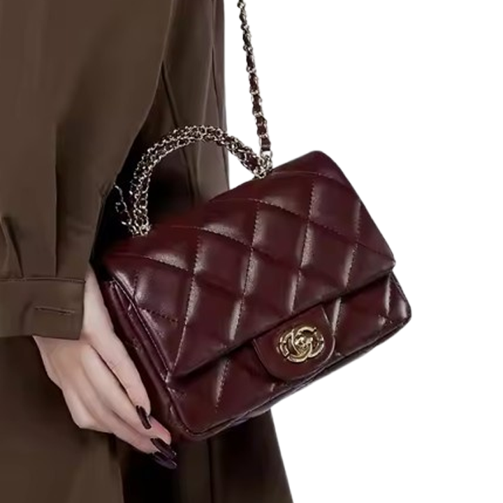 Wholesale Guangzhou New Retro Genuine Leather Metal Chain Diamond Handbag Versatile Shoulder Crossbody Women's Bag