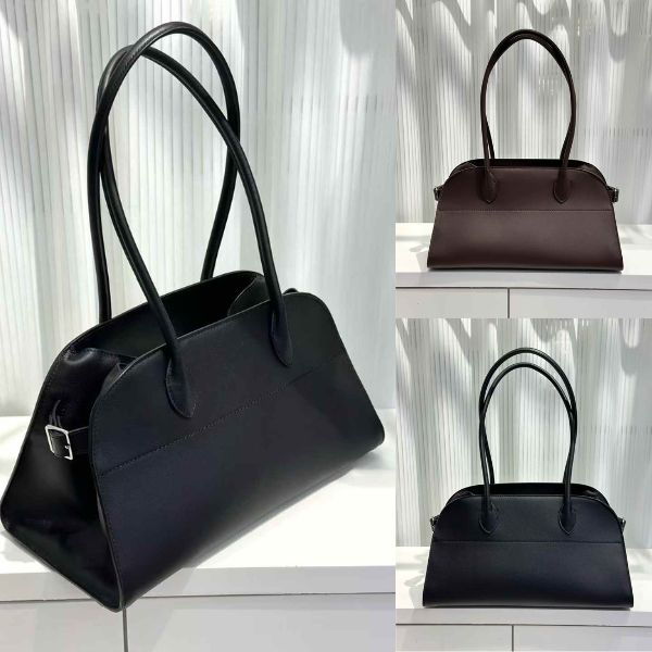 Soft Saddle Top Leather Shoulder Bag Tote Bag in Brown/Black