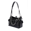 Women's Black Genuine Leather Minimalist Magnetic Tote Bag