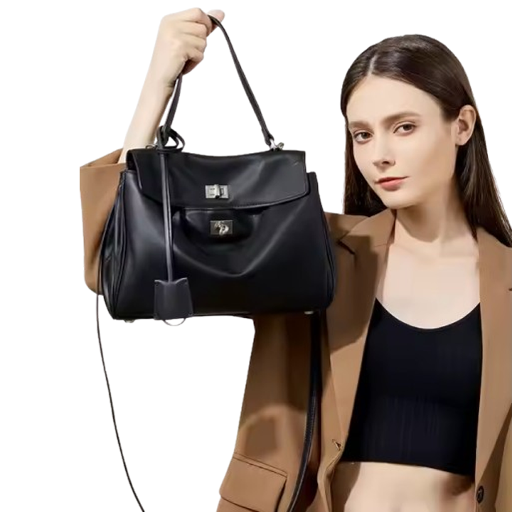 Custom 2025 New Design Tote Bag Large Capacity Smooth Calfskin Single Shoulder Handle Lock Commutering Underarm Bag