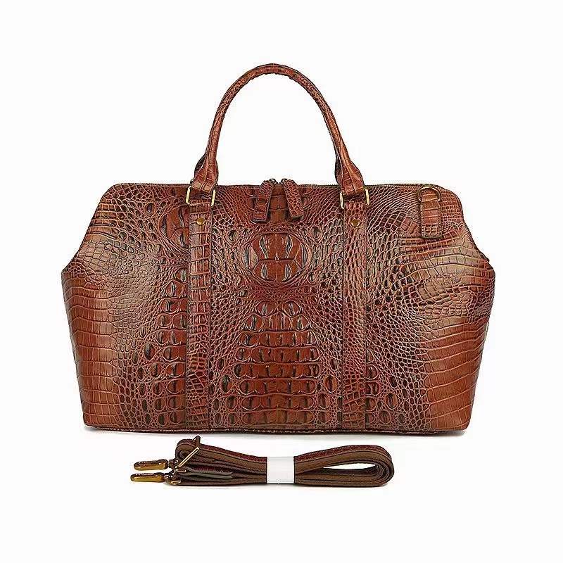 Factory Big Capacity Crocodile Texture Cowhide Travel Duffle Tote Bag For Men