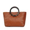 OEM ODM Pastoral Style Genuine Leather Handmade Top Handle Woven Bag 
