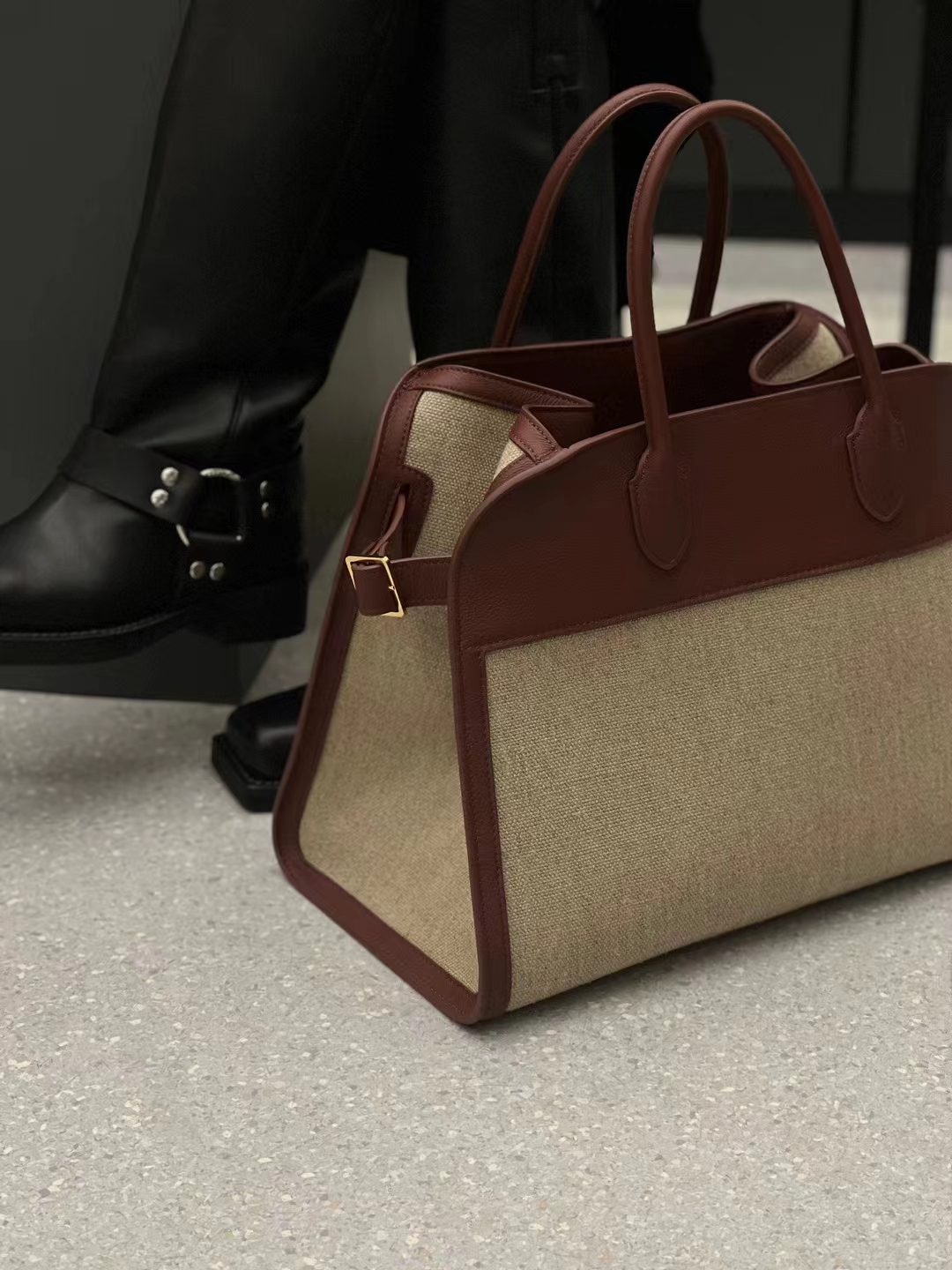 Custom High Quality Canvas And Leather Tote Handbag For Women
