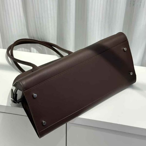 Soft Saddle Top Leather Shoulder Bag Tote Bag in Brown/Black