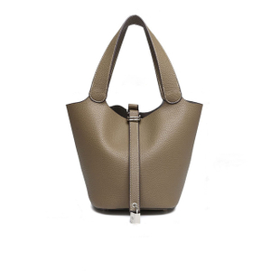 Women's High Quality Genuine Leather Bucket Bag with Lychee Pattern Handbag