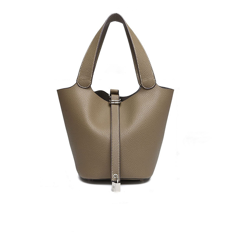 Women's High Quality Genuine Leather Bucket Bag with Lychee Pattern Handbag