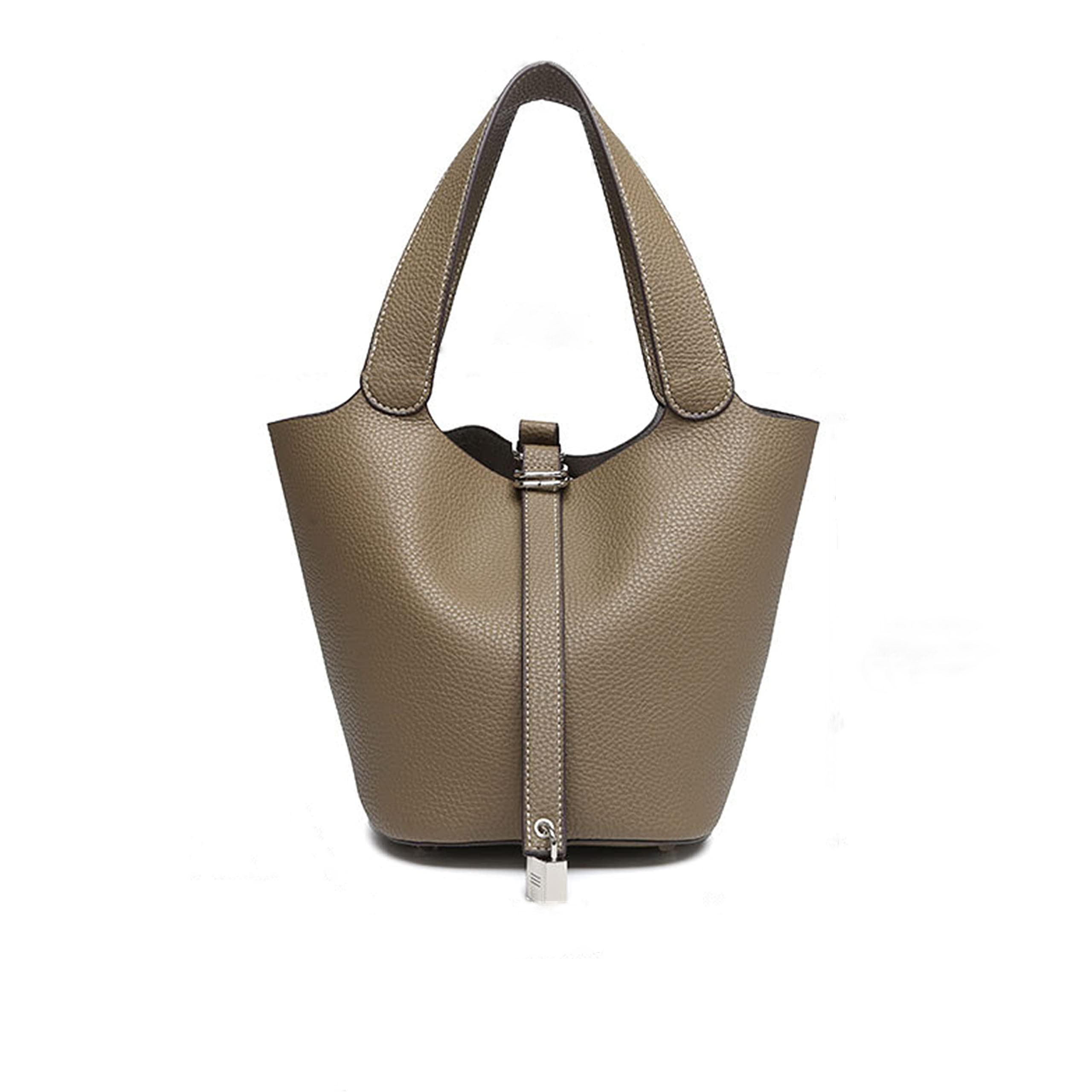 Women's High Quality Genuine Leather Bucket Bag with Lychee Pattern Handbag