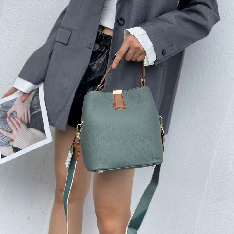 Genuine Leather Crossbody Bucket Bag Handbag Summer High-end Versatile Shoulder Bag