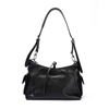 Women's Black Genuine Leather Minimalist Magnetic Tote Bag