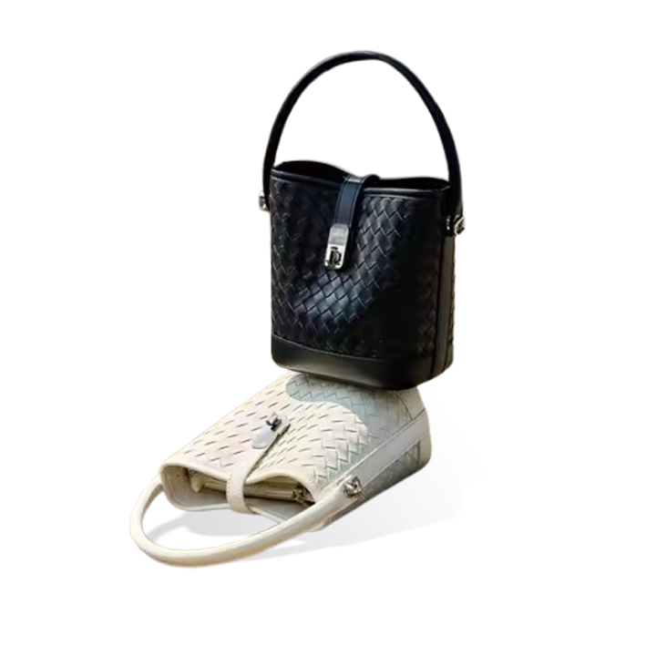 Custom New Top Layer Sheepskin Leather Woven Bucket Bag Women's Handbag Messenger Bag High-end Commuting Shoulder Bag