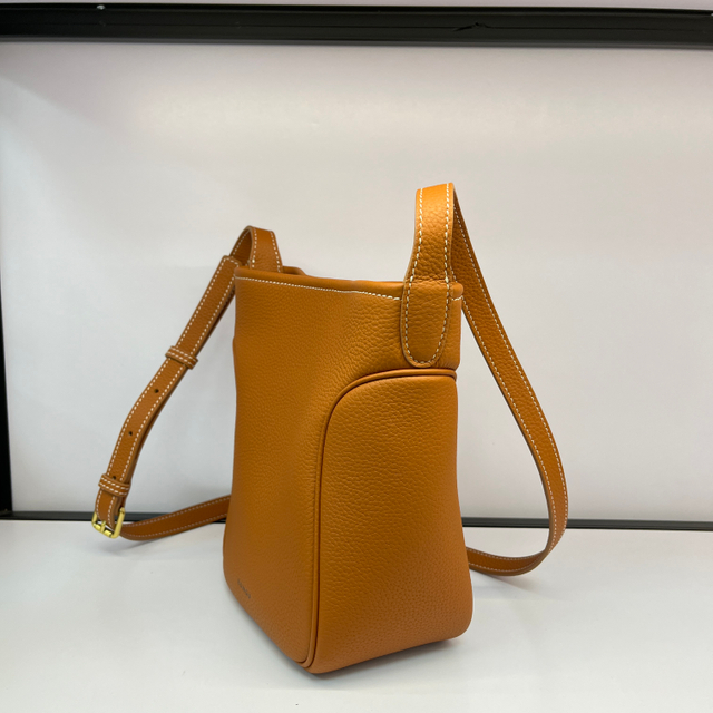Custom Calfskin Simple Style Orange Leather With Curved Shoulder Bags