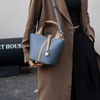 Women's High Quality Genuine Leather Bucket Bag with Lychee Pattern Handbag