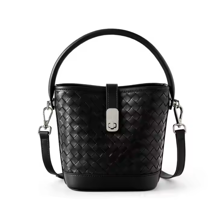 Custom New Top Layer Sheepskin Leather Woven Bucket Bag Women's Handbag Messenger Bag High-end Commuting Shoulder Bag