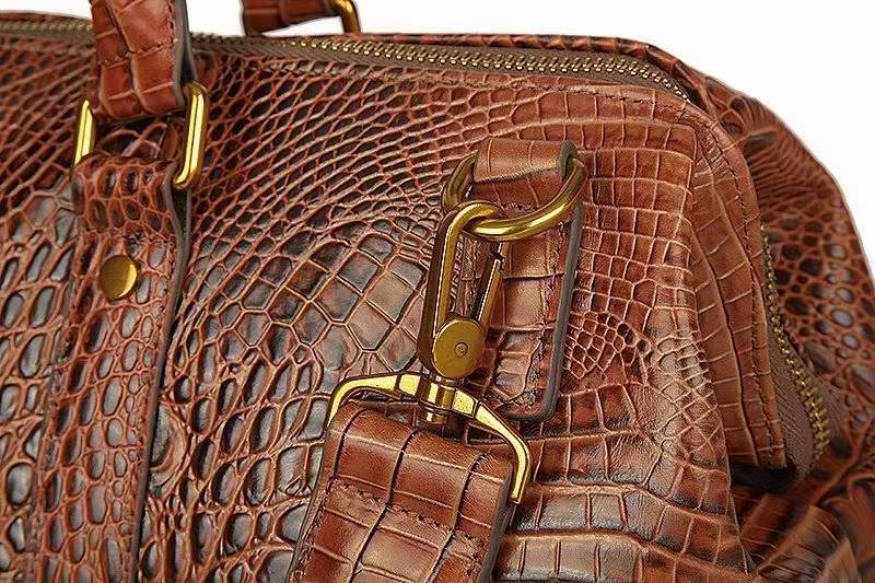 Factory Big Capacity Crocodile Texture Cowhide Travel Duffle Tote Bag For Men