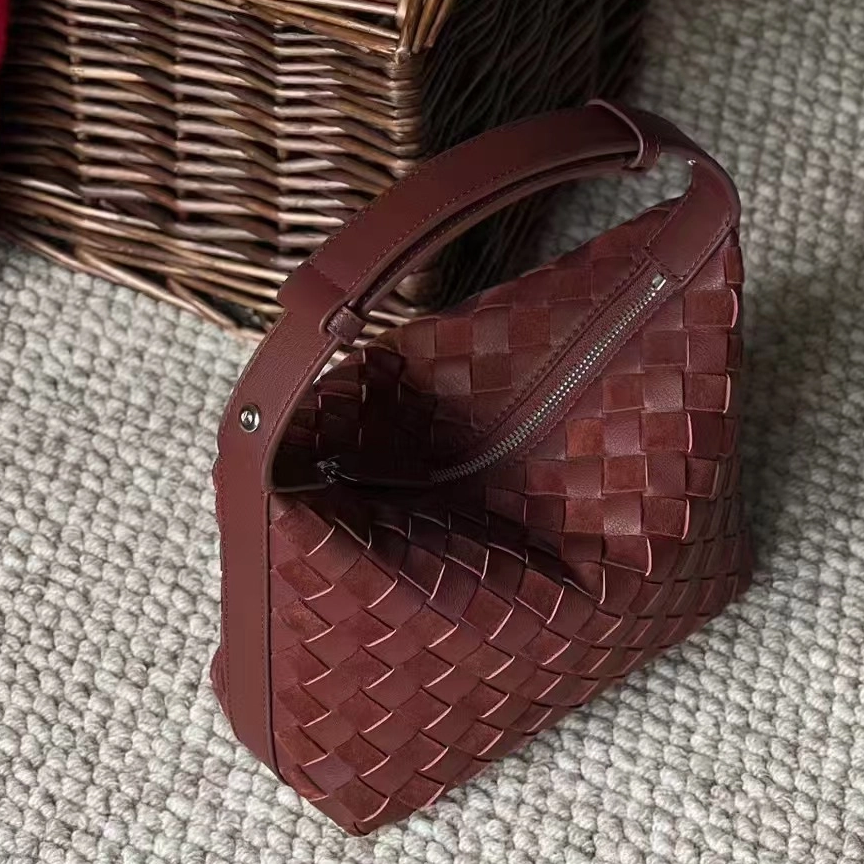 Custom High Quality Ladies Genuine Leather Bordeaux Red Handmade Woven Handbag From China Supplier