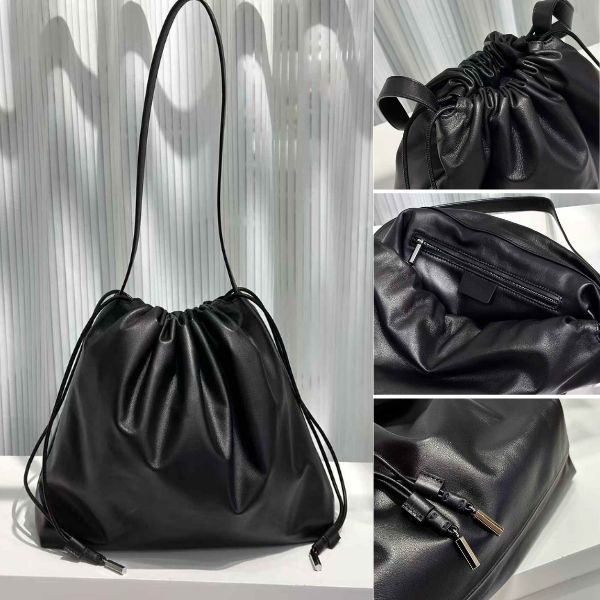 Soft Cloud Leather Drawstring Clutch Bag